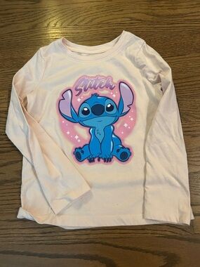Disney Pink Long-Sleeve Kids Top with Blue Stitch Graphic